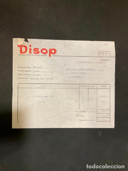 Factures anciennes: FACTURA. DISOP. DISTRIBUIDORA DE OPTICA. MADRID 1978.