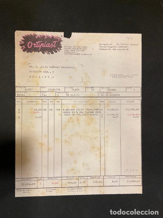 Old Invoices: FACTURA. ORTIPLAST. BOLSAS DE POLITENO. FILM PARA ENVASE. 1978. BADAJOZ