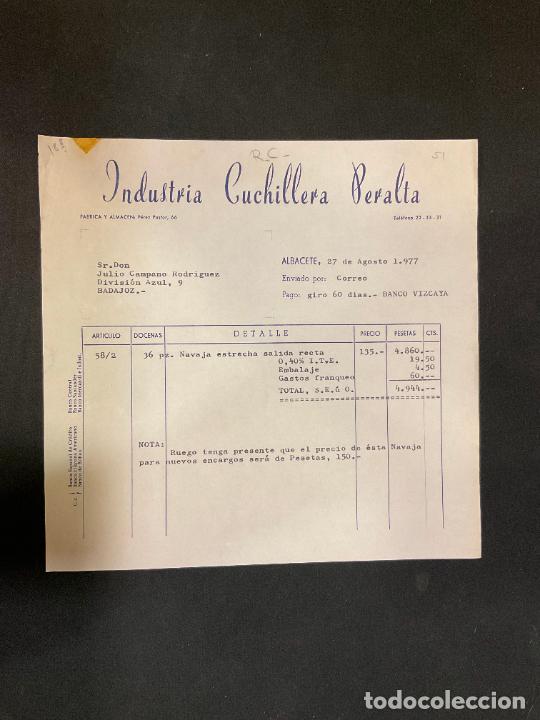 Old Invoices: FACTURA. INDUSTRIA CUCHILLERIA PERALTA. ALBACETE 1977