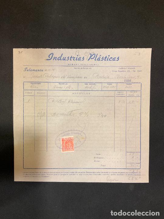 Old Invoices: FACTURA. INDUSTRIAS PLASTICAS. SALAMANCA. 1956