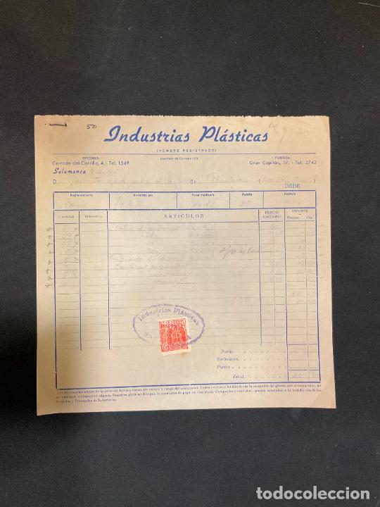 Old Invoices: FACTURA. INDUSTRIAS PLASTICAS. SALAMANCA. 1956