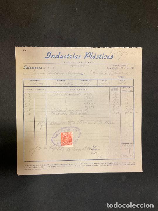 Old Invoices: FACTURA. INDUSTRIAS PLASTICAS. SALAMANCA. 1956