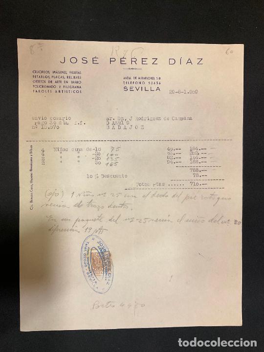 Old Invoices: FACTURA. JOSE PEREZ DIAZ. SEVILLA 1959. CRUCIFIJOS IMAGENES FIGURAS RETABLOS.