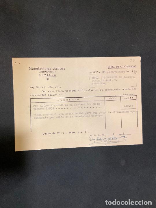 Old Invoices: FACTURA. MANUFACTURAS SANTOS. SEVILLA 1959. CARTA DE CONTABILIDAD.
