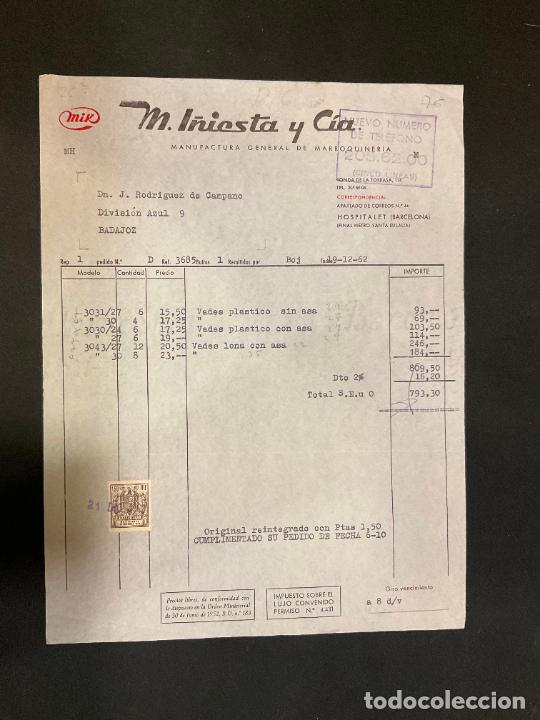 Old Invoices: FACTURA. M. I&Ntilde;IESTA Y CIA. MIK. MANUFACTURA GENERAL DE MARROQUINERIA. HOSPITALET BARCELONA 1962