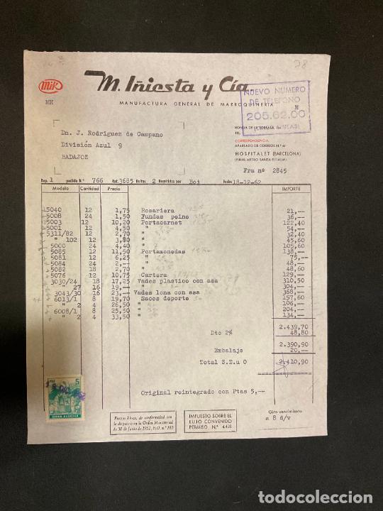 Old Invoices: FACTURA. M. I&Ntilde;IESTA Y CIA. MIK. MANUFACTURA GENERAL DE MARROQUINERIA. HOSPITALET BARCELONA 1962