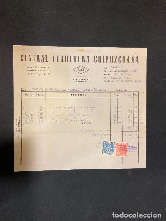 Factures anciennes: FACTURA. CENTRAL FERRETERA GUIPUZCOANA. GAICA. ZARAUZ. 1957
