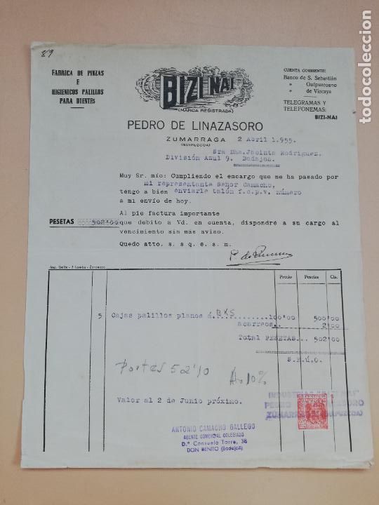 Facturas antiguas: FACTURA. FABRICA DE PINZAS. BIZI-NAI. PEDRO DE LINAZASORO. ZUMARRAGA, GUIPUZCOA, 1955.