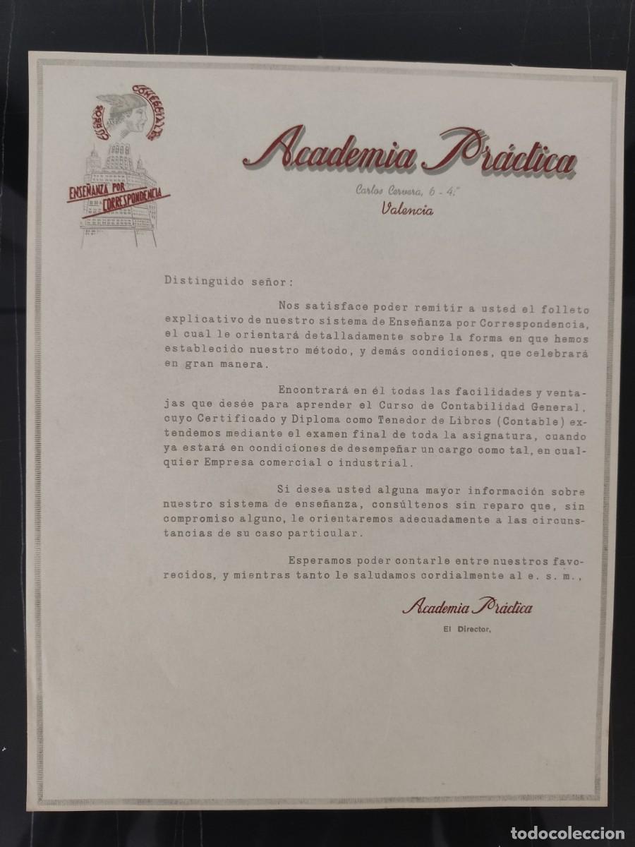 Facturas antiguas: Papel carta ilustrada comercial Academia Pracrica Valencia a&ntilde;os 20-30-40