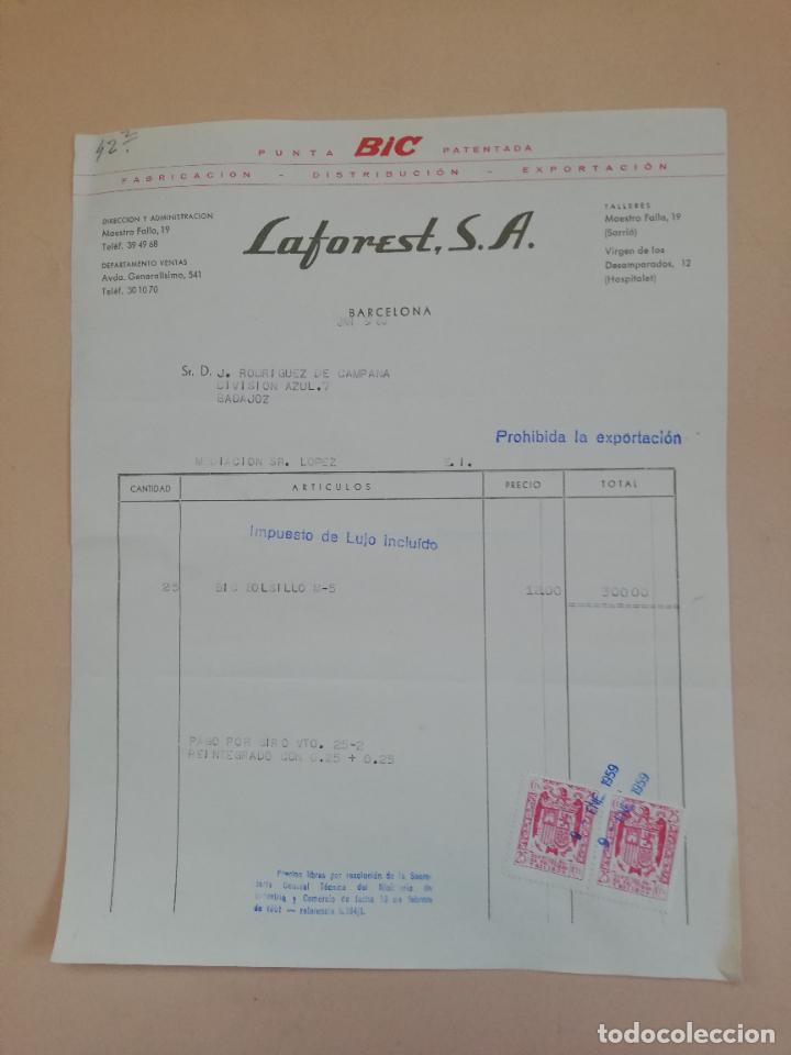 Facturas antiguas: FACTURA. BIC. FABRICACION-DISTRIBUCION-EXPORTACION. LAFOREST, S.A. BARCELONA. 1960.