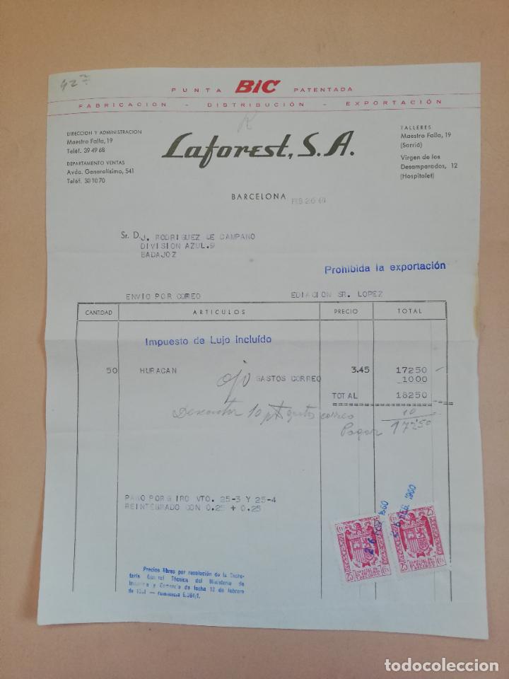 Facturas antiguas: FACTURA. BIC. FABRICACION-DISTRIBUCION-EXPORTACION. LAFOREST, S.A. BARCELONA. 1960.