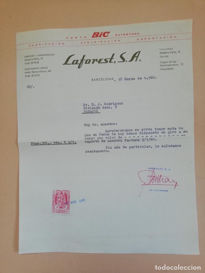 Facturas antiguas: FACTURA. BIC. FABRICACION-DISTRIBUCION-EXPORTACION. LAFOREST, S.A. BARCELONA. 1960.