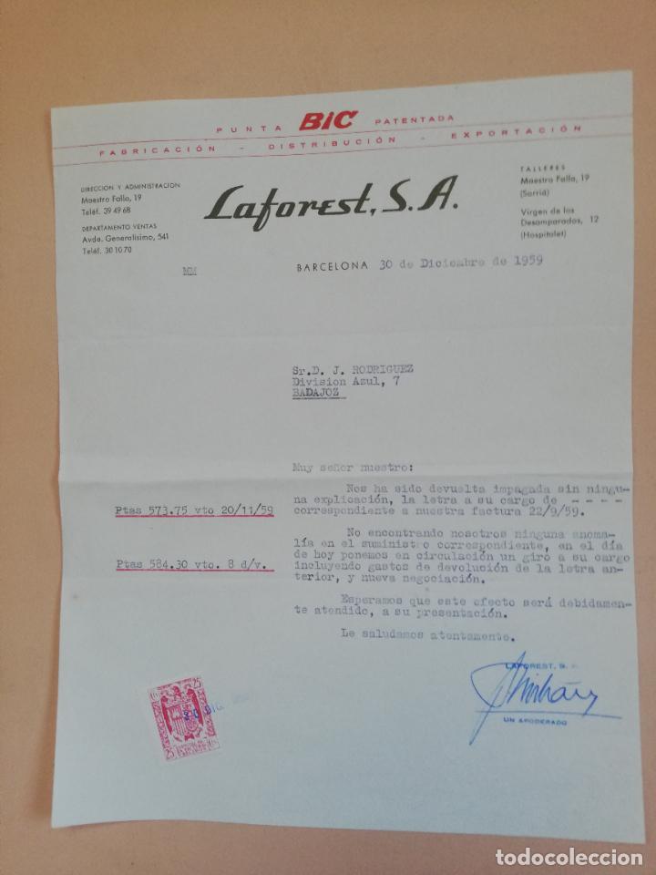 Facturas antiguas: FACTURA. BIC. FABRICACION-DISTRIBUCION-EXPORTACION. LAFOREST, S.A. BARCELONA. 1959.