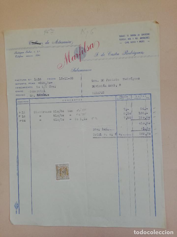 Old Invoices: FACTURA. TALLERES DE ARTESANIA MARFILSA. SALAMANCA, 1958.
