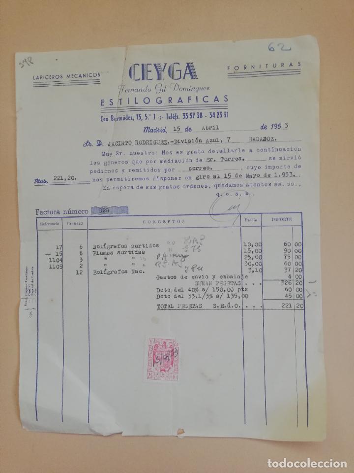 Old Invoices: FACTURA. LAPICEROS MECANICOS. ESTILOGRAFICAS. CEYGA. FERNANDO GIL DOMINGUEZ. MADRID, 1953.