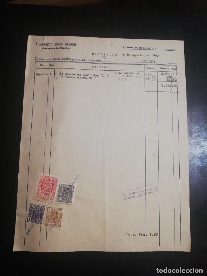Old Invoices: FACTURA. INDSUTRIA DEL CORCHO. FRANCISCO JORDI QUEROL. BARCELONA, 1960.