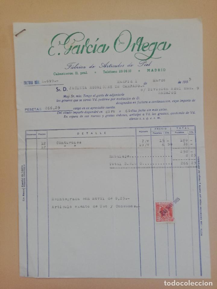 Old Invoices: FACTURA. FABRICA DE ARTICULOS DE PIEL. E. GARCIA ORTEGA. MADRID, 1955.