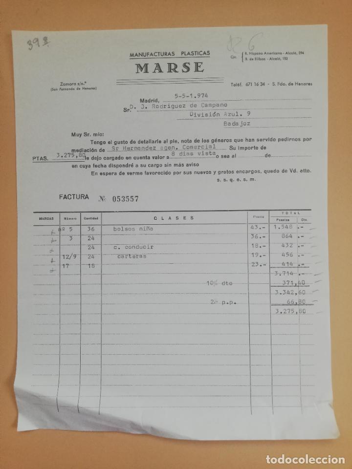 Factures anciennes: FACTURA. MANUFACTURAS PLASTICAS. MARSE. MADRID. 1974.