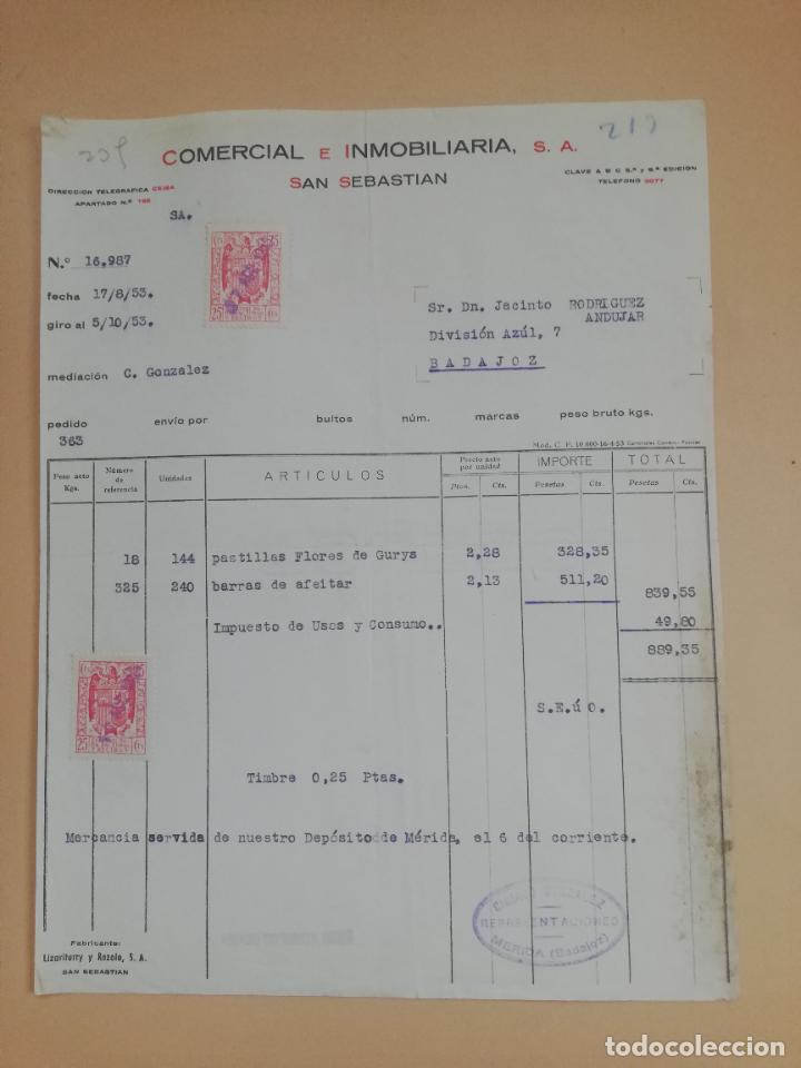 Factures anciennes: FACTURA. COMERCIAL E INMOBILIARIA, S. A. SAN SEBASTIAN, 1953.