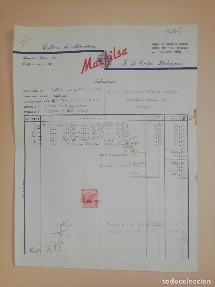 Fatture antiche: FACTURA. TALLERES DE ARTESANIA MARFILSA. SALAMANCA, 1953.
