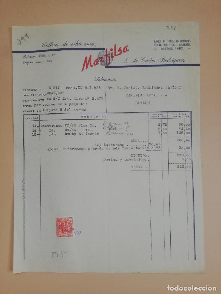 Fatture antiche: FACTURA. TALLERES DE ARTESANIA MARFILSA. SALAMANCA, 1953.