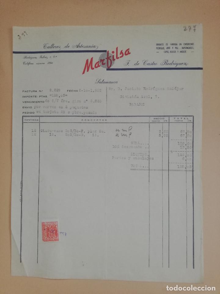 Fatture antiche: FACTURA. TALLERES DE ARTESANIA MARFILSA. SALAMANCA, 1953.