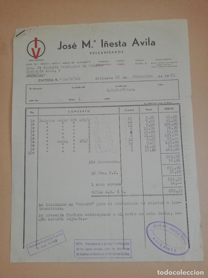 Facturas antiguas: FACTURA. VULCANIZADOS. JOSE M&ordf;. I&Ntilde;ESTA AVILA. ALICANTE, 1963.