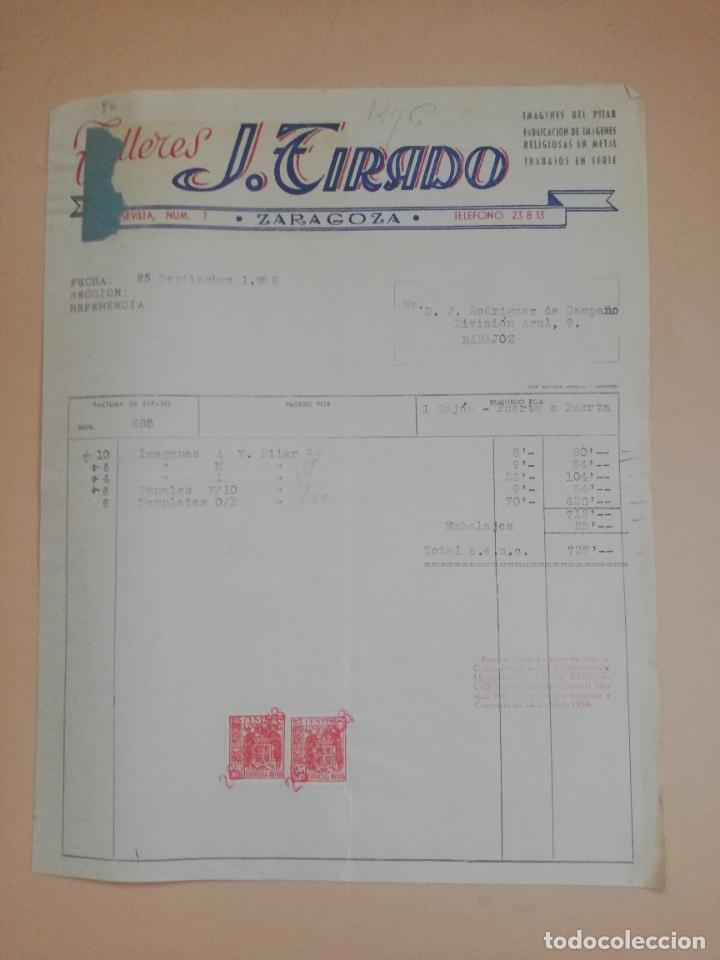 Facturas antiguas: FACTURA. TALLERES J. TIRADO. ZARAGOZA, 1958.