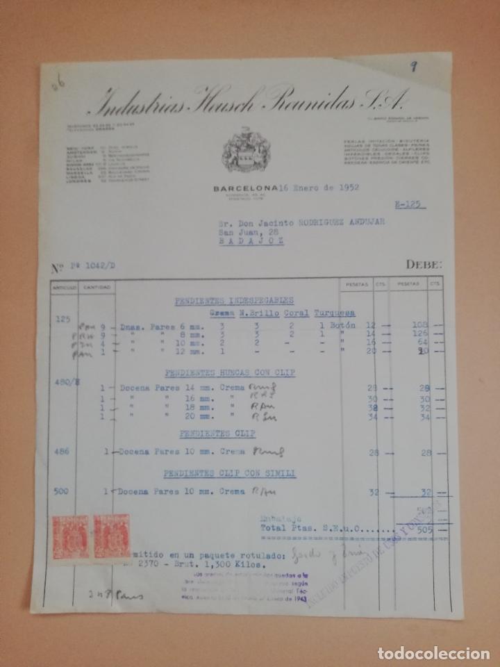 Old Invoices: FACTURA. INDUSTRIAS HEUSCH REUNIDAS S.A. BARCELONA, 1952.