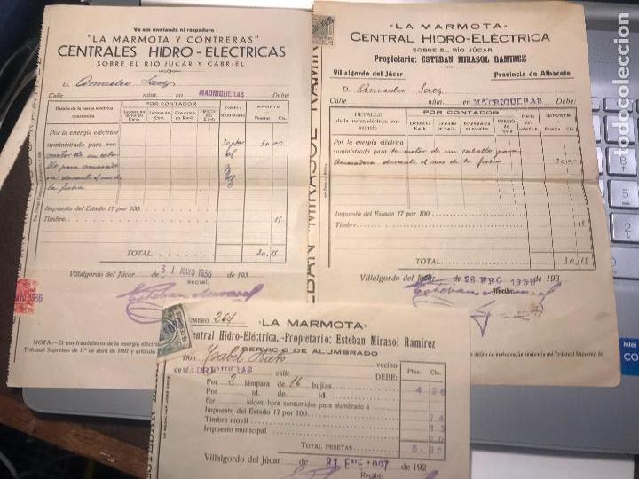 Factures anciennes: albacete recibos central hidroel&eacute;ctrica La Marmota,Contreras,Villalgordo del J&uacute;car a&ntilde;os 1927,35 y 36
