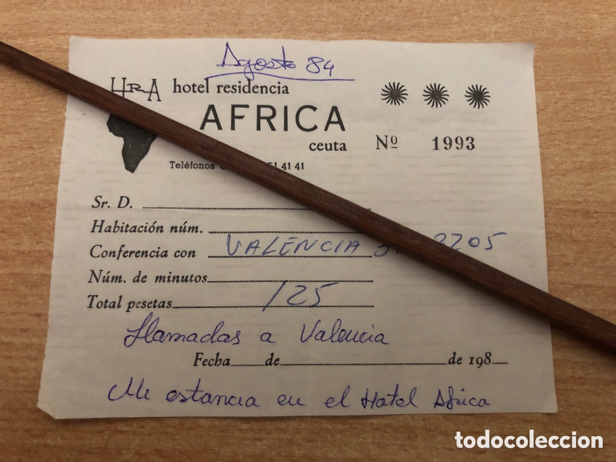 Alte Rechnungen: RECIBO LLAMADA TEL&Eacute;FONO HOTEL RESIDENCIA &Aacute;FRICA CEUTA