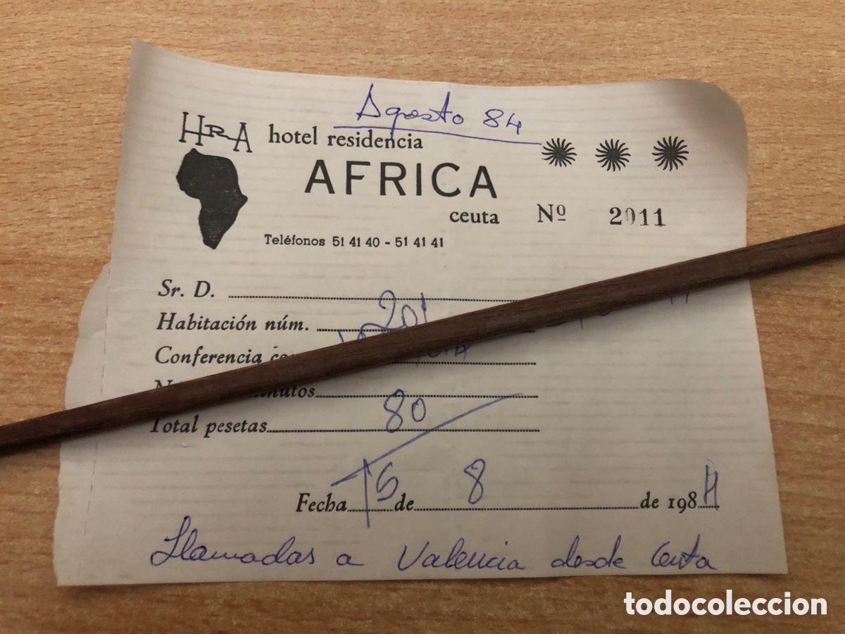 Alte Rechnungen: RECIBO LLAMADA TEL&Eacute;FONO HOTEL RESIDENCIA &Aacute;FRICA CEUTA