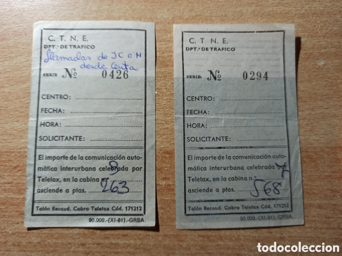 Facturas antiguas: LOTE RECIBO LLAMADAS DE TEL&Eacute;FONO. TELEF&Oacute;NICA. - Foto 1