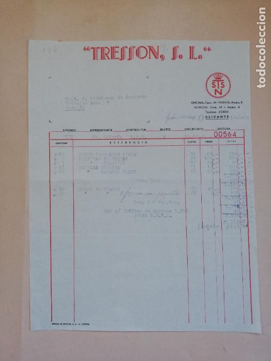 Old Invoices: FACTURA. TRESSON, S. L. ALICANTE. 1964.