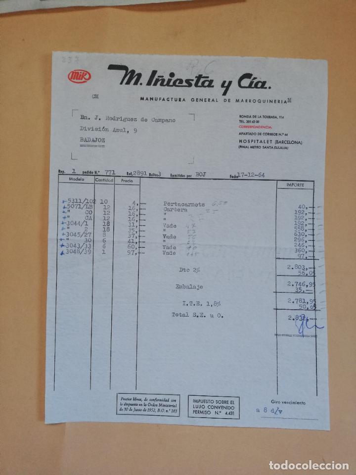Old Invoices: FACTURA. MANUFACTURA GENERAL DE MARROQUINERIA. MIK, M. I&Ntilde;IESTA Y CIA. HOSPITALET, BARCELONA, 1964.