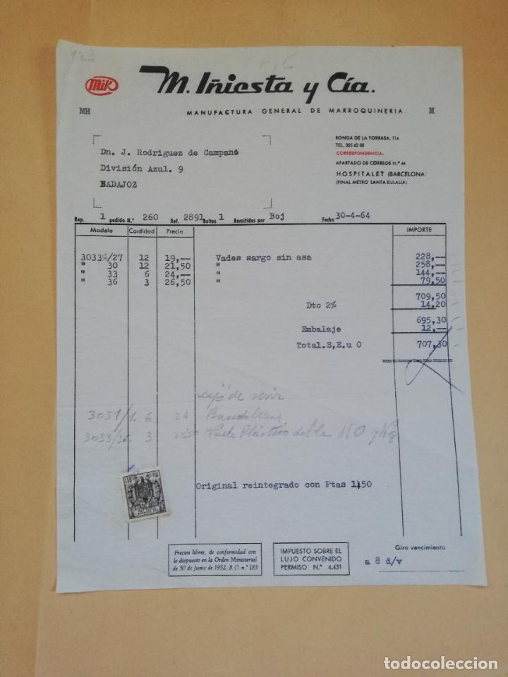 Old Invoices: FACTURA. MANUFACTURA GENERAL DE MARROQUINERIA. MIK, M. I&Ntilde;IESTA Y CIA. HOSPITALET, BARCELONA, 1964.