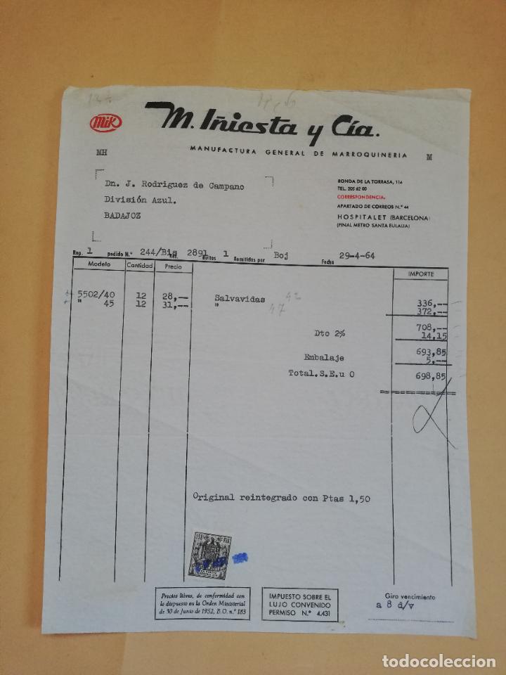 Old Invoices: FACTURA. MANUFACTURA GENERAL DE MARROQUINERIA. MIK, M. I&Ntilde;IESTA Y CIA. HOSPITALET, BARCELONA, 1964.