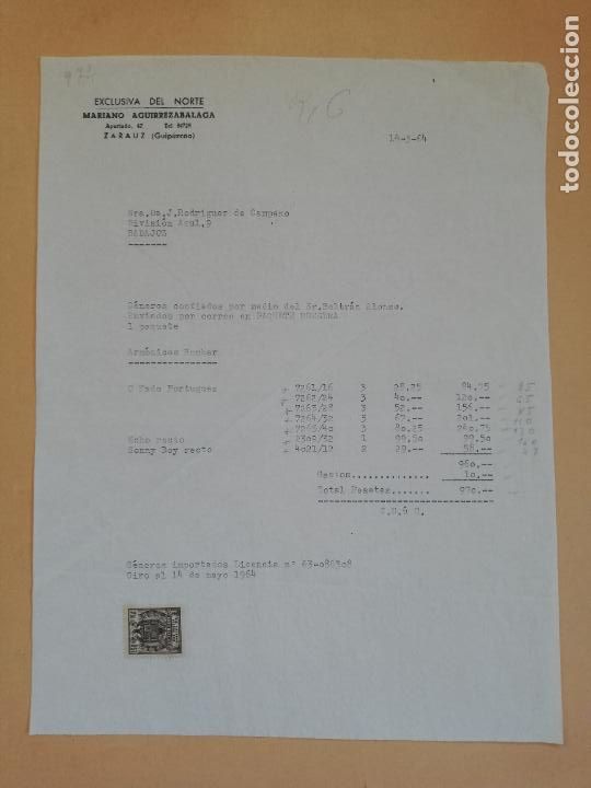 Old Invoices: FACTURA. MARIANO AGUIRREZABALAGA. EXCLUSIVA DEL NORTE. ZARAUZ, GUIPUZCOA, 1964.
