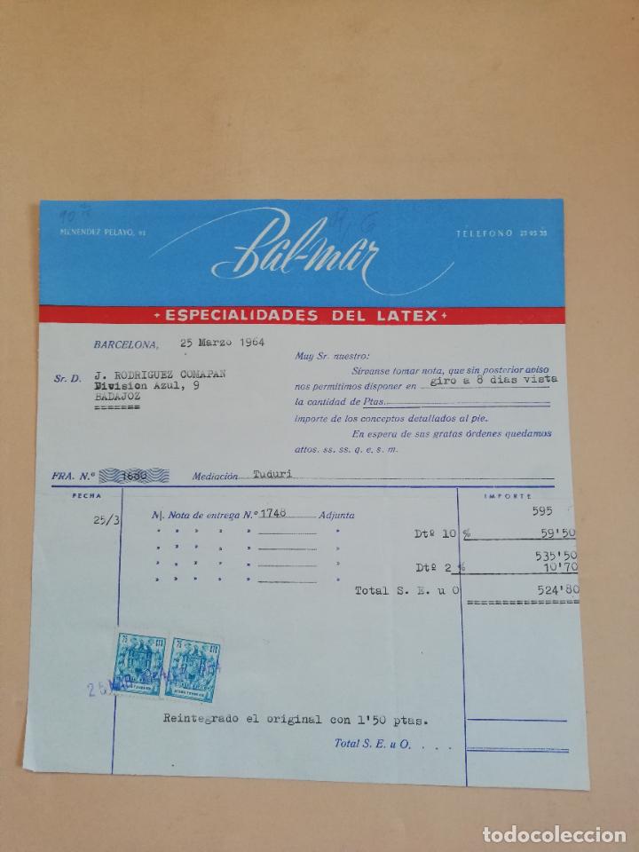 Old Invoices: FACTURA. ESPECIALIDADES DEL LATEX. BAL-MAR. BARCELONA, 1964.