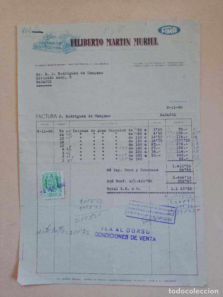 Old Invoices: FACTURA. FABRICA DE ARTICULOS DE GOMA. FELIBERTO MARTIN MURIEL. SALAMANCA, 1960.