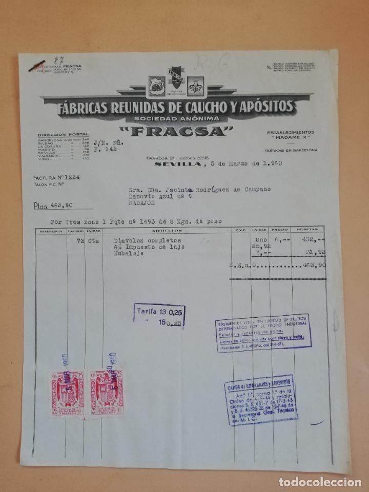 Old Invoices: FACTURA. FABRICAS REUNIDAS DE CAUCHO Y APOSITOS. FRACSA. SEVILLA, 1960.