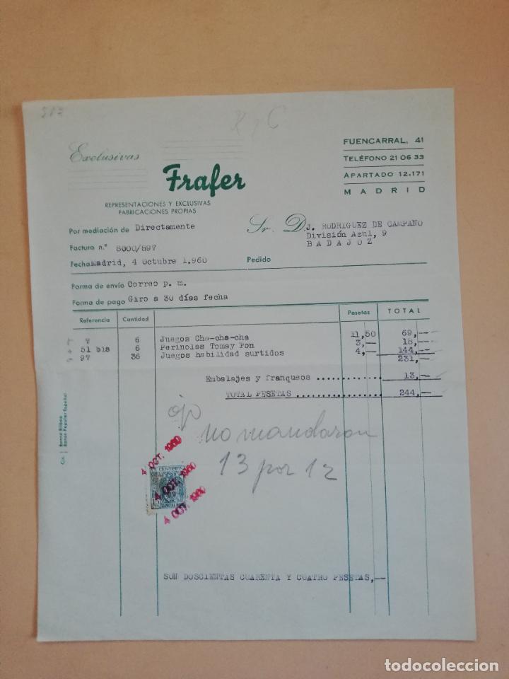 Old Invoices: FACTURA. EXCLUSIVAS FRAFER. FABRICACIONES PROPIAS. MADRID, 1960.
