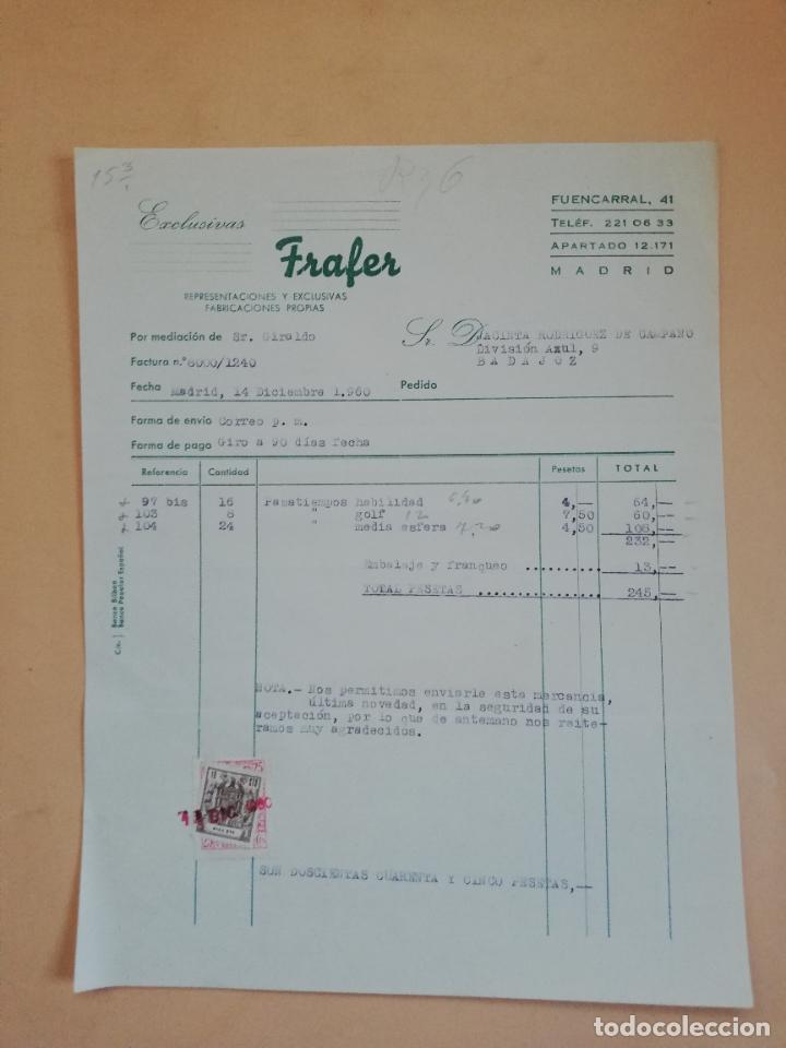 Old Invoices: FACTURA. EXCLUSIVAS FRAFER. FABRICACIONES PROPIAS. MADRID, 1960.