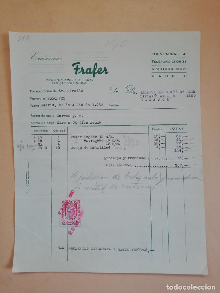 Old Invoices: FACTURA. EXCLUSIVAS FRAFER. FABRICACIONES PROPIAS. MADRID, 1960.