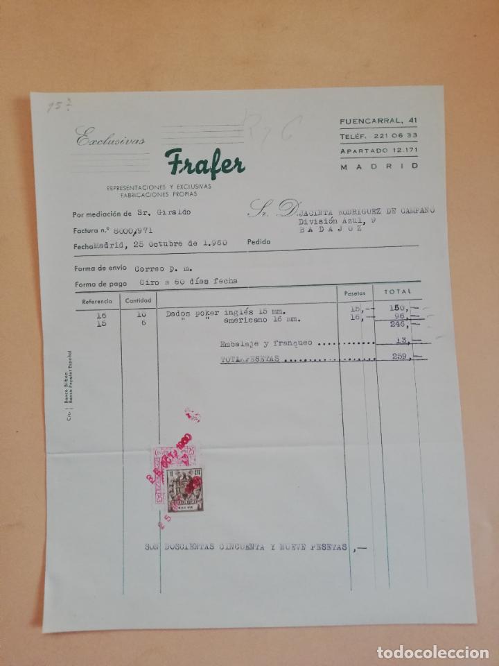 Old Invoices: FACTURA. EXCLUSIVAS FRAFER. FABRICACIONES PROPIAS. MADRID, 1960.