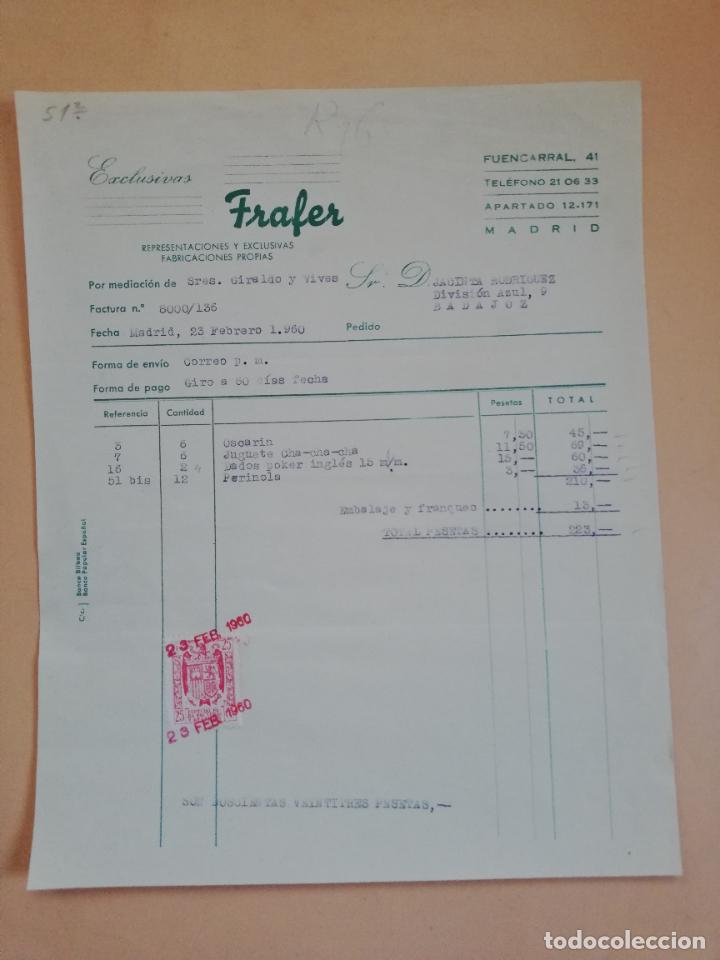 Old Invoices: FACTURA. EXCLUSIVAS FRAFER. FABRICACIONES PROPIAS. MADRID, 1960.