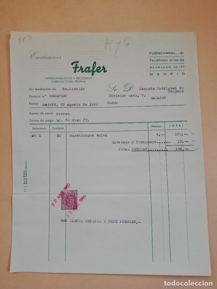 Old Invoices: FACTURA. EXCLUSIVAS FRAFER. FABRICACIONES PROPIAS. MADRID, 1960.