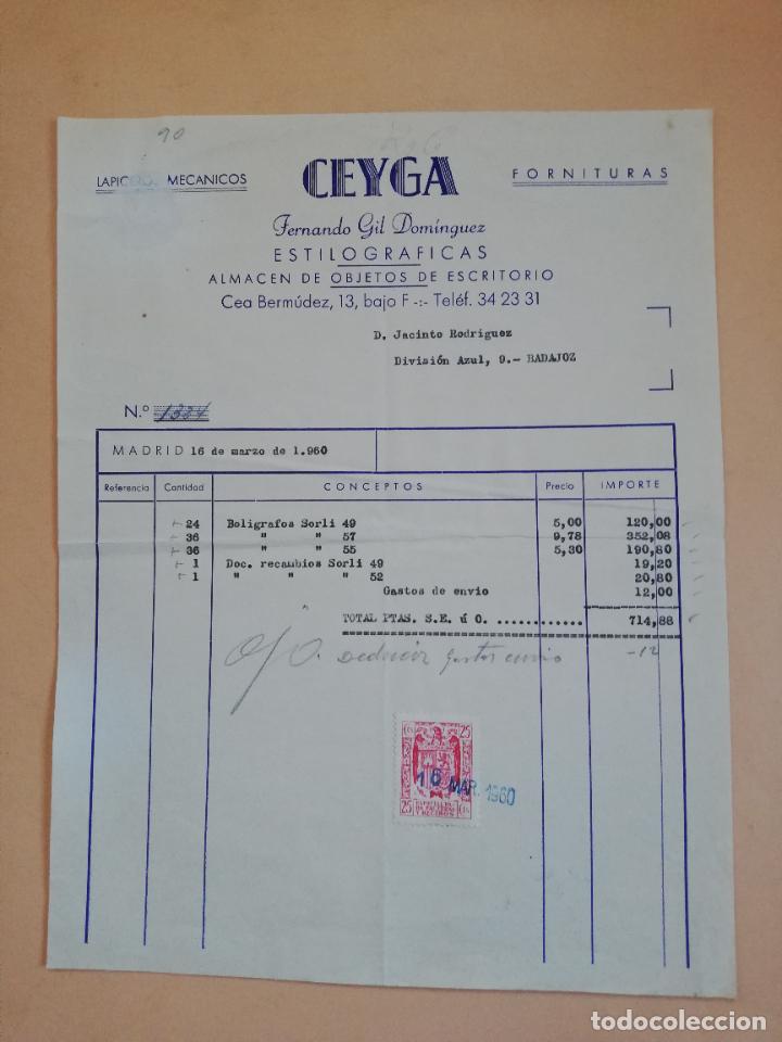 Factures anciennes: FACTURA. LAPICEROS MECANICOS. ESTILOGRAFICAS. CEYGA. FERNANDO GIL DOMINGUEZ. MADRID, 1960.