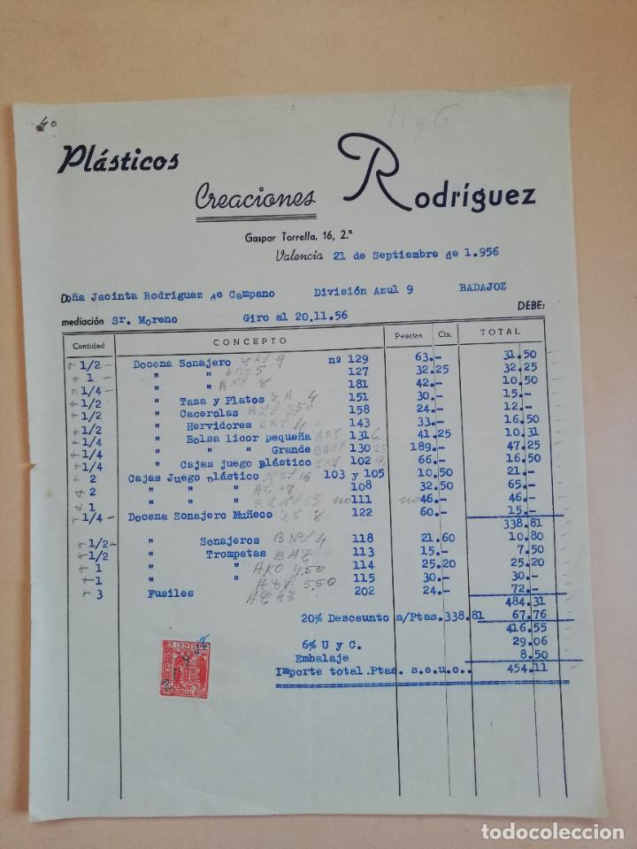 Old Invoices: FACTURA. PLASTICOS. CREACIONES RODRIGUEZ. VALENCIA, 1956.