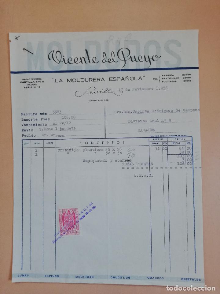 Factures anciennes: FACTURA. LA MOLDURERA ESPA&Ntilde;OLA. VICENTE DEL PUEYO. SEVILLA, 1956.